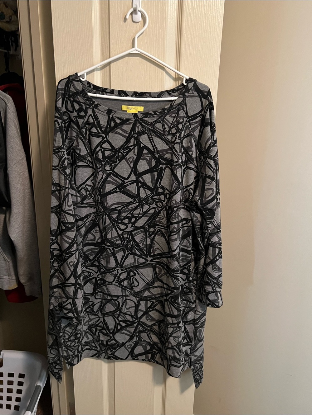 Nola Gray Tunic with Black Abstract Line Print
